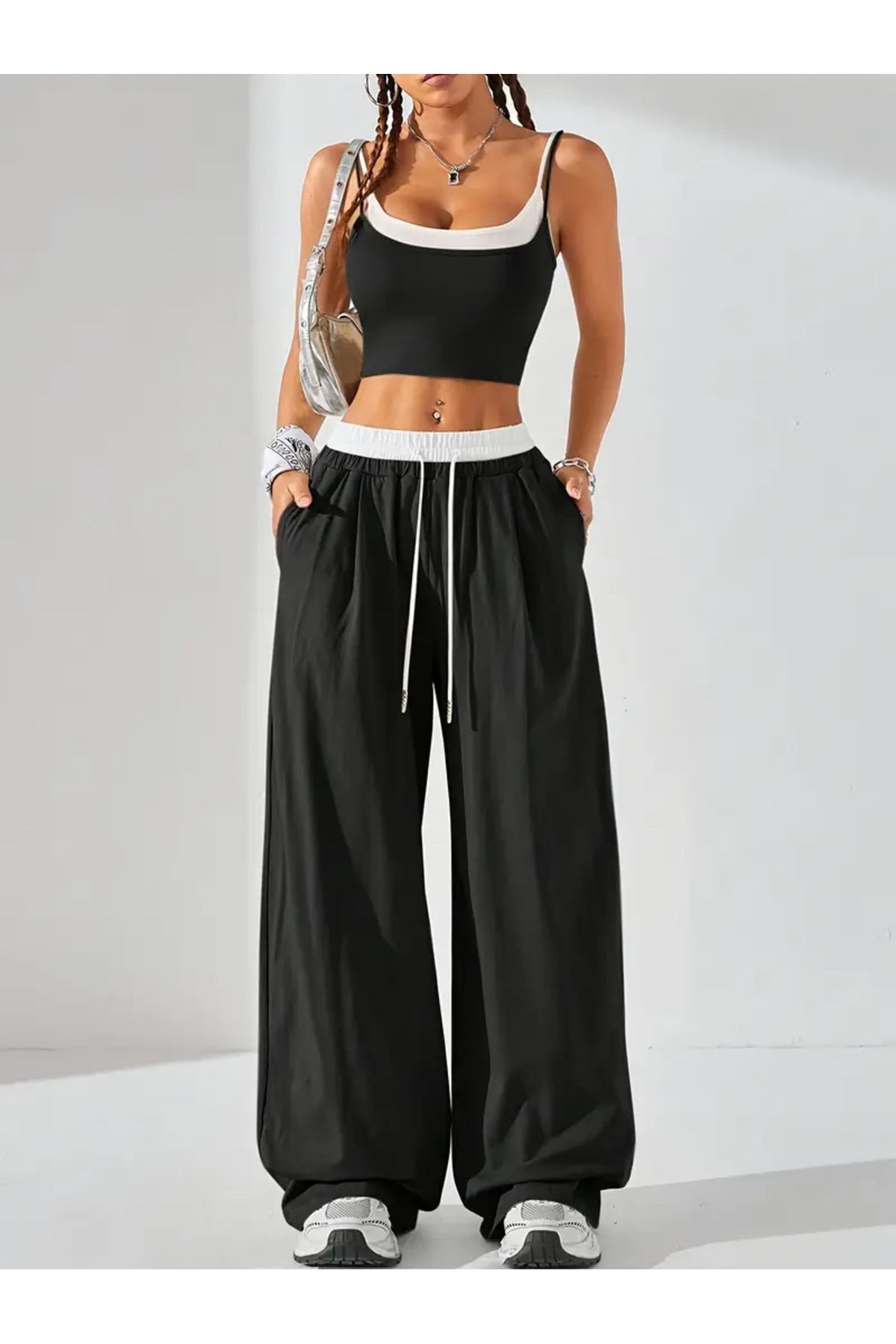Basic Oversize Bel İp Detaylı Baggy Eşofman Altı