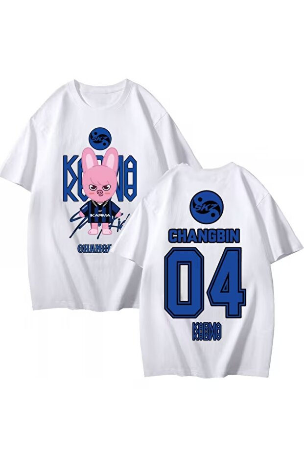 K-POP 04 Changbin Stray Kids Karma Baskılı Unisex Oversize T-Shirt