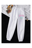 Malibu Beach Baskılı Unisex Beyaz Paça Lastik Eşofman Altı