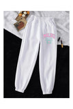 Malibu Beach Baskılı Unisex Beyaz Paça Lastik Eşofman Altı
