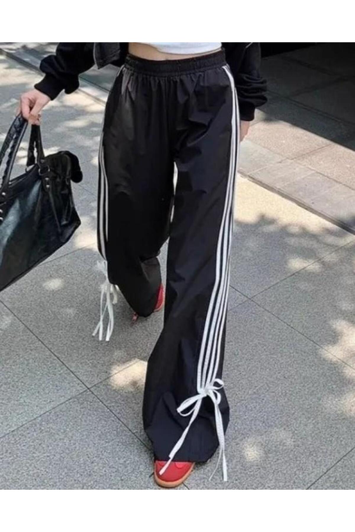 Kurdele Detail Çizgili Oversize Unisex Eşofman Altı