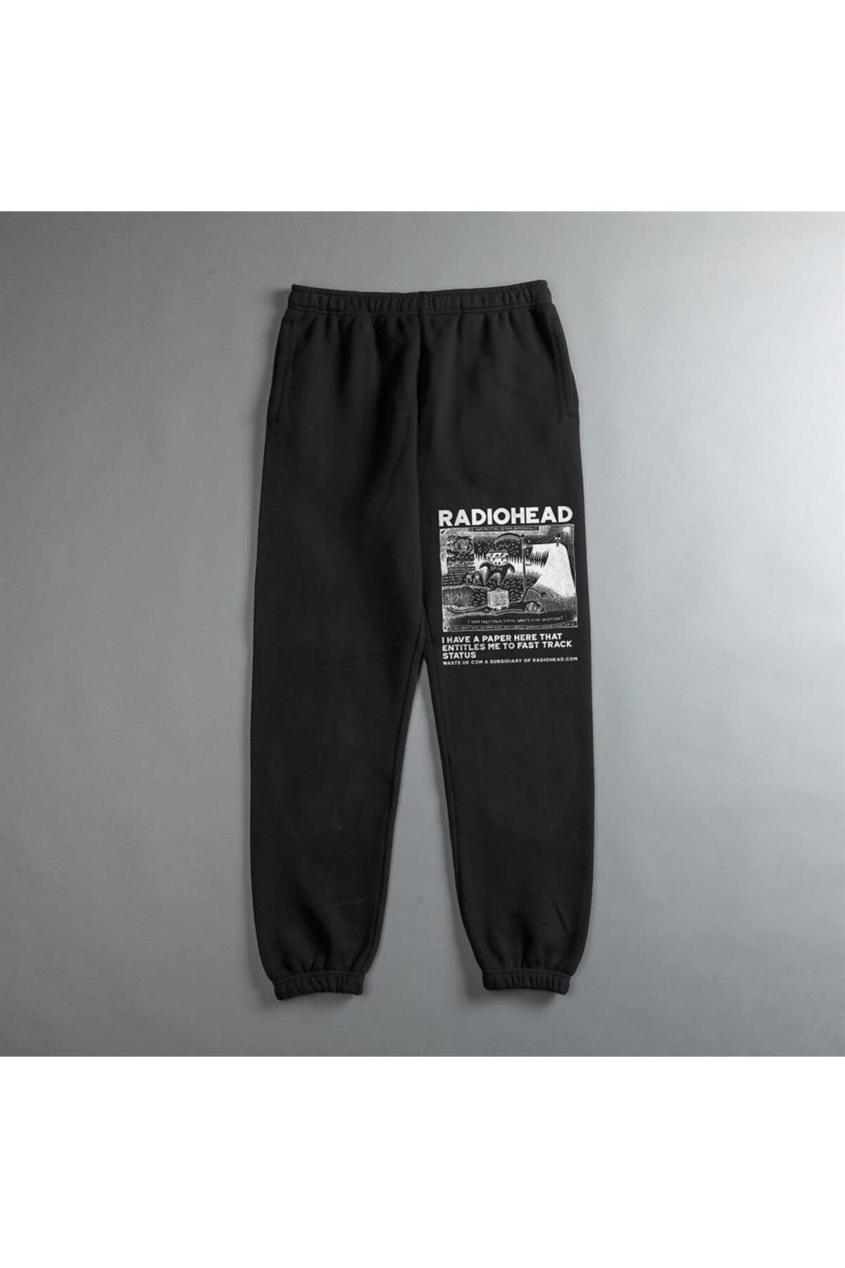 Rock Serisi Radiohead Baskılı Oversize Unisex Siyah Eşofman Altı