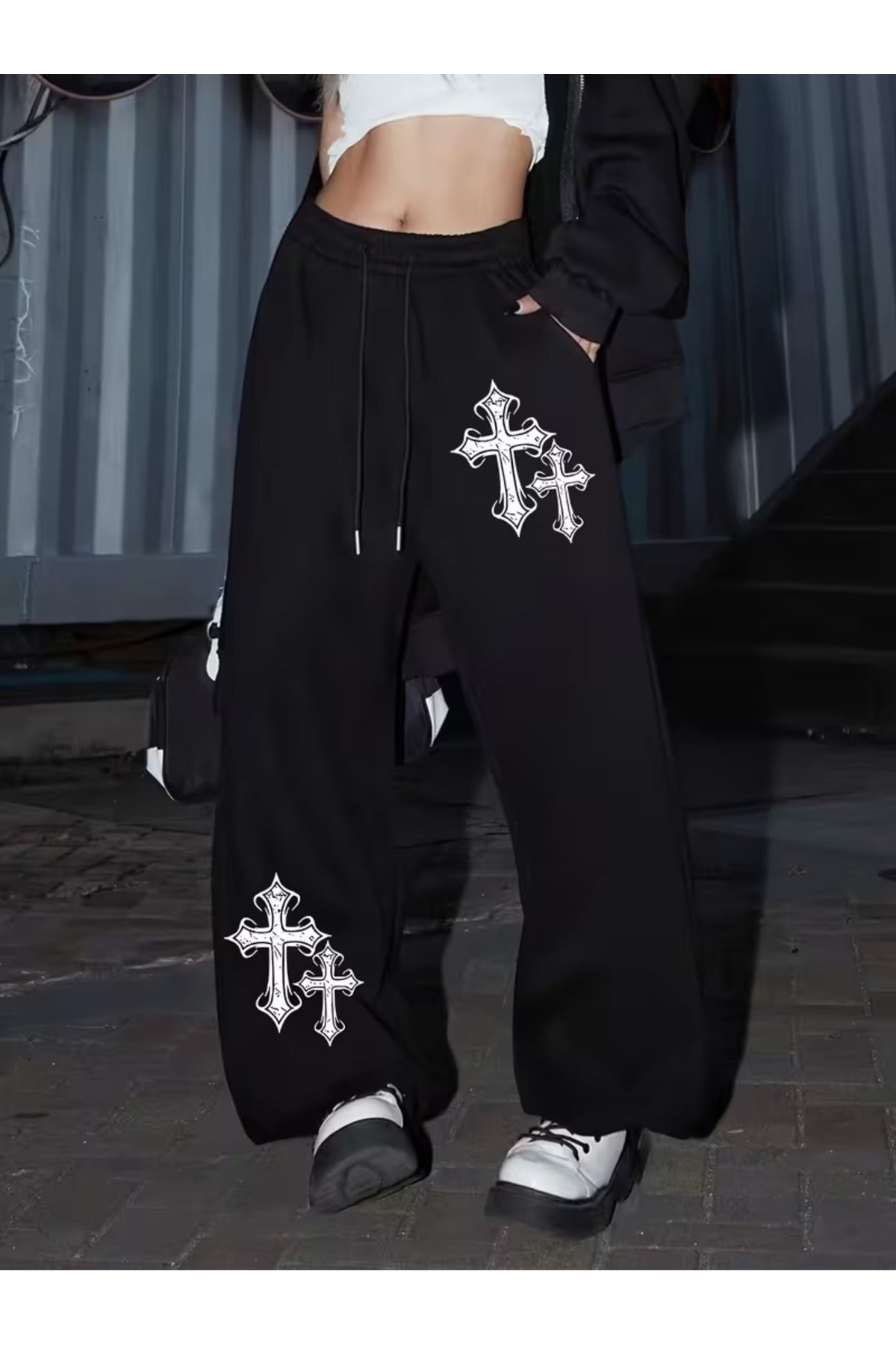 Sokak Tarzı Gothic Baskılı Unisex Baggy Eşofman