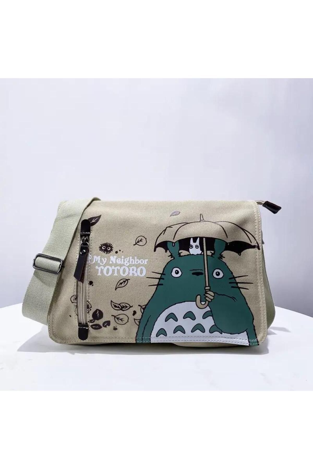 Totoro Kanvas Unisex Bej Postacı Çantası