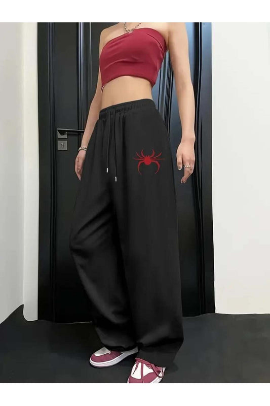 Sokak Tarzı Spider Baskılı Unisex Baggy Eşofman