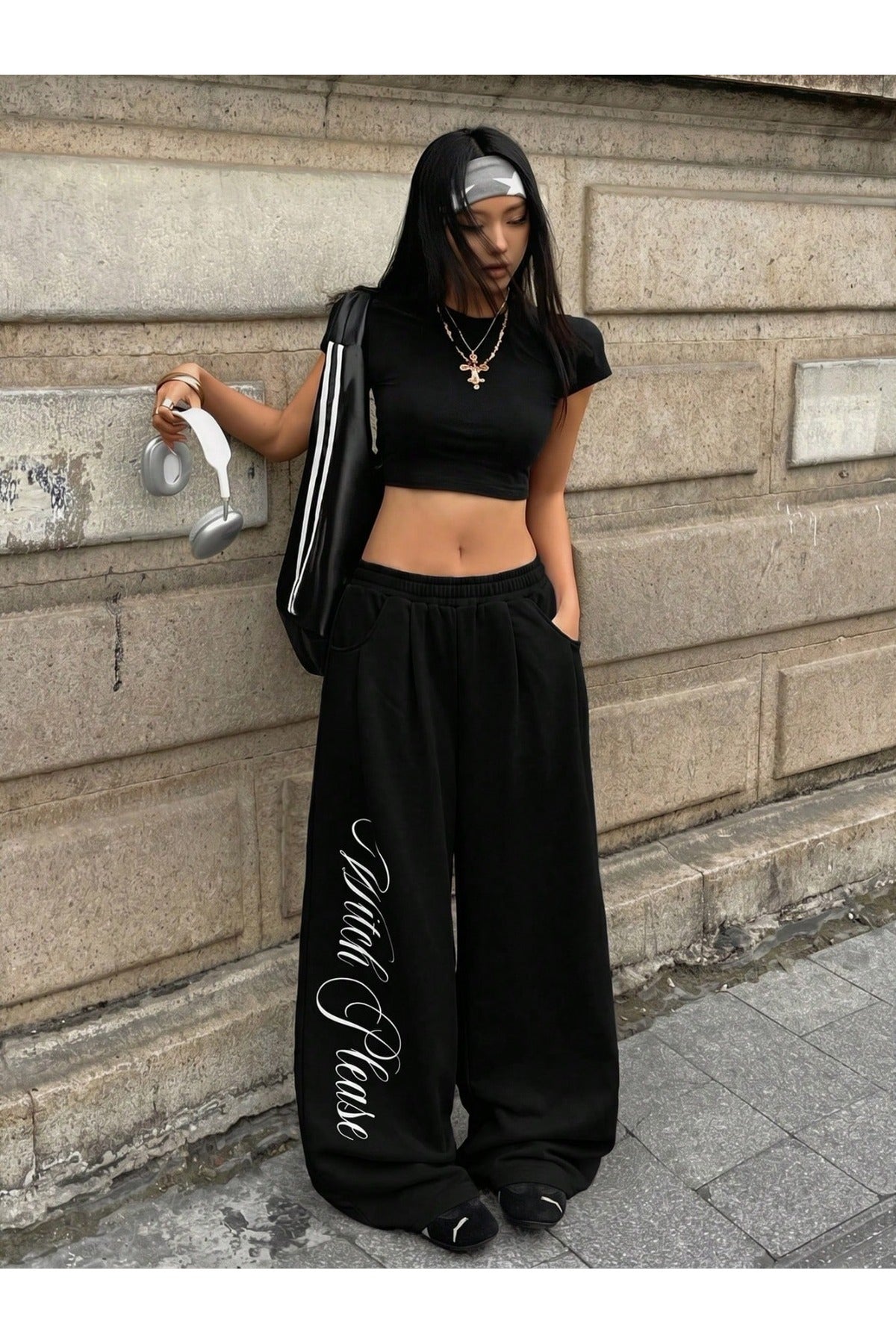 Witch Please Baskılı Oversize Baggy Eşofman Altı