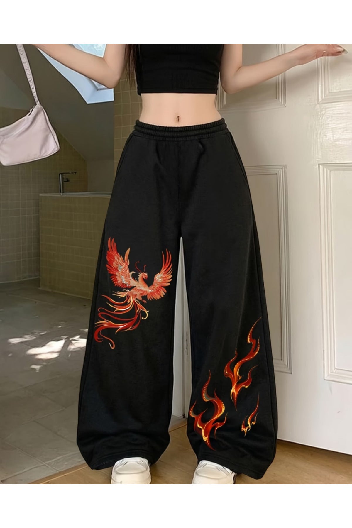 Anka Kuşu Baskılı Oversize Baggy Unisex Eşofman Altı
