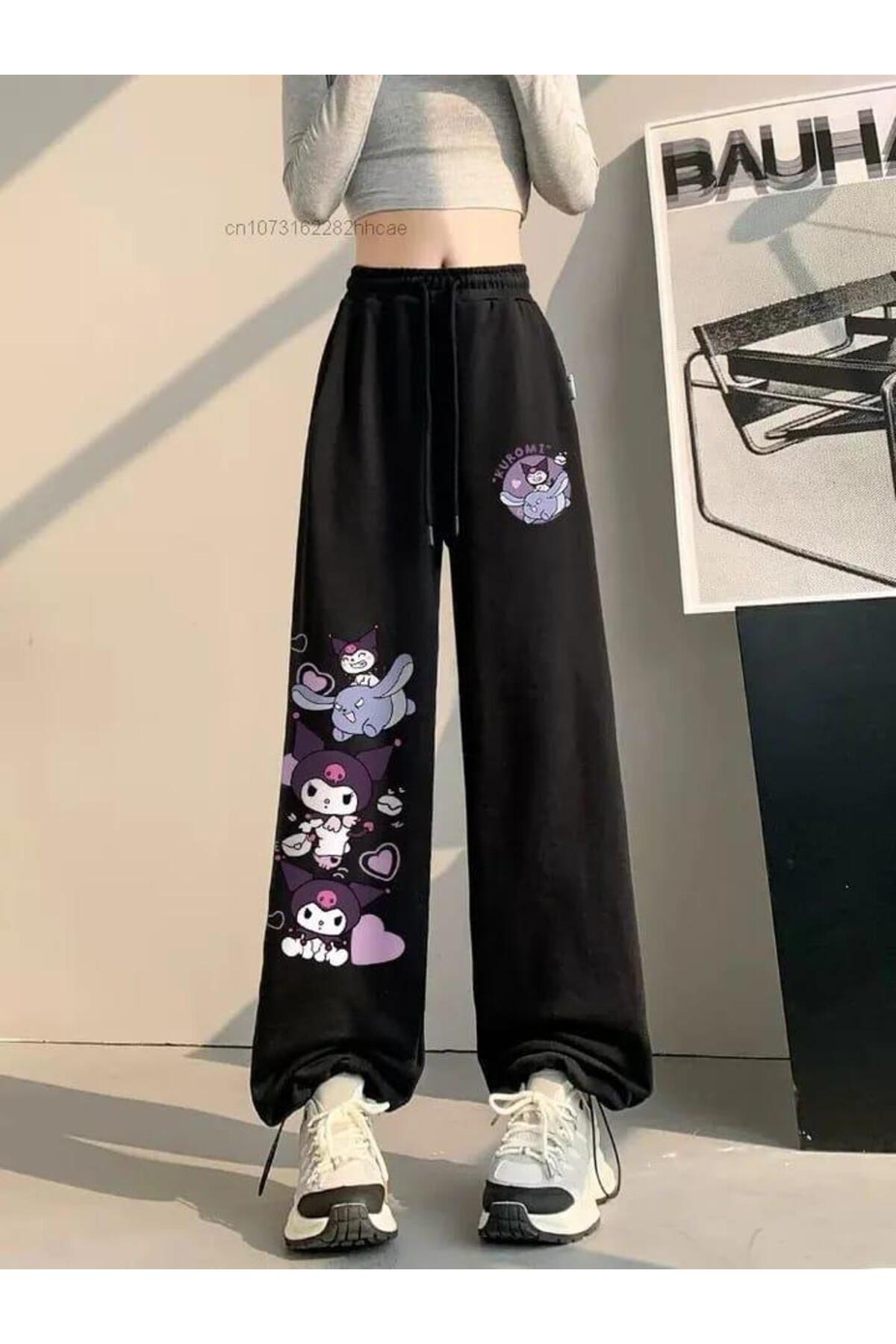 Kuromi Detail Unisex Siyah Eşofman Altı