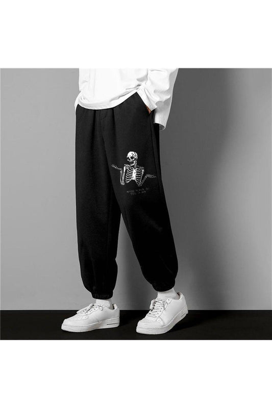 Gothic Confused Skeleton Baskılı Oversize Unisex Siyah Eşofman Altı