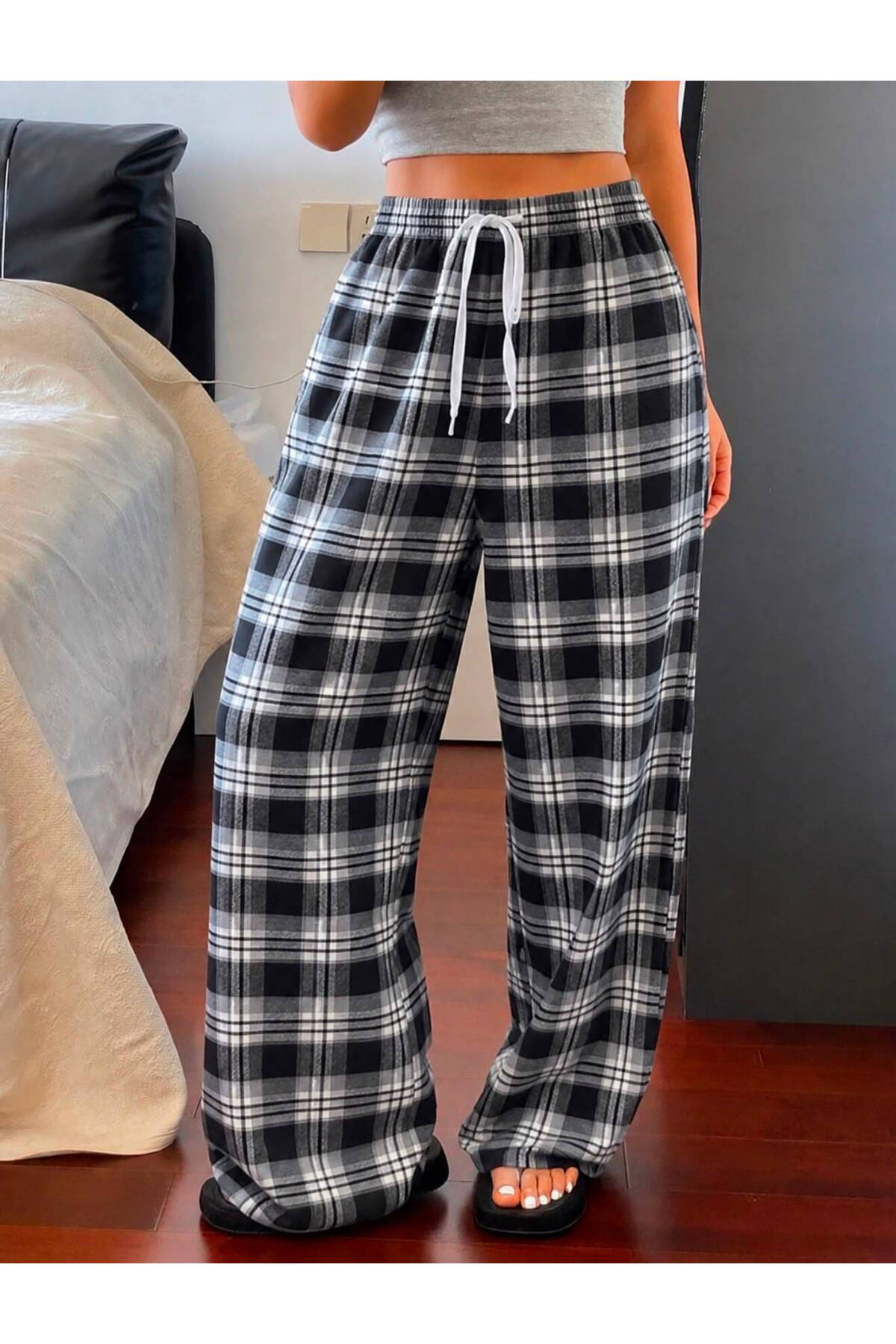 Ekose Oversize Baggy Eşofman Altı