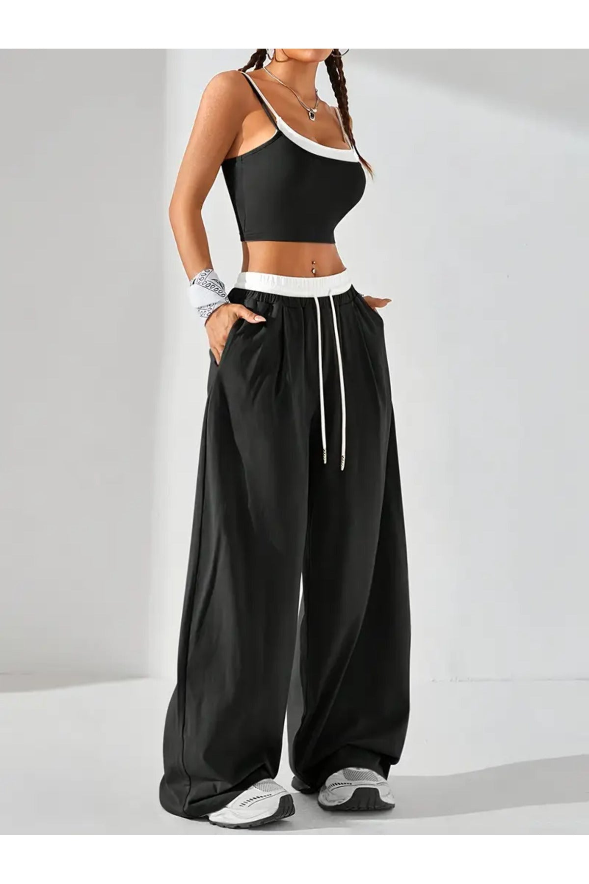 Basic Oversize Bel İp Detaylı Baggy Eşofman Altı