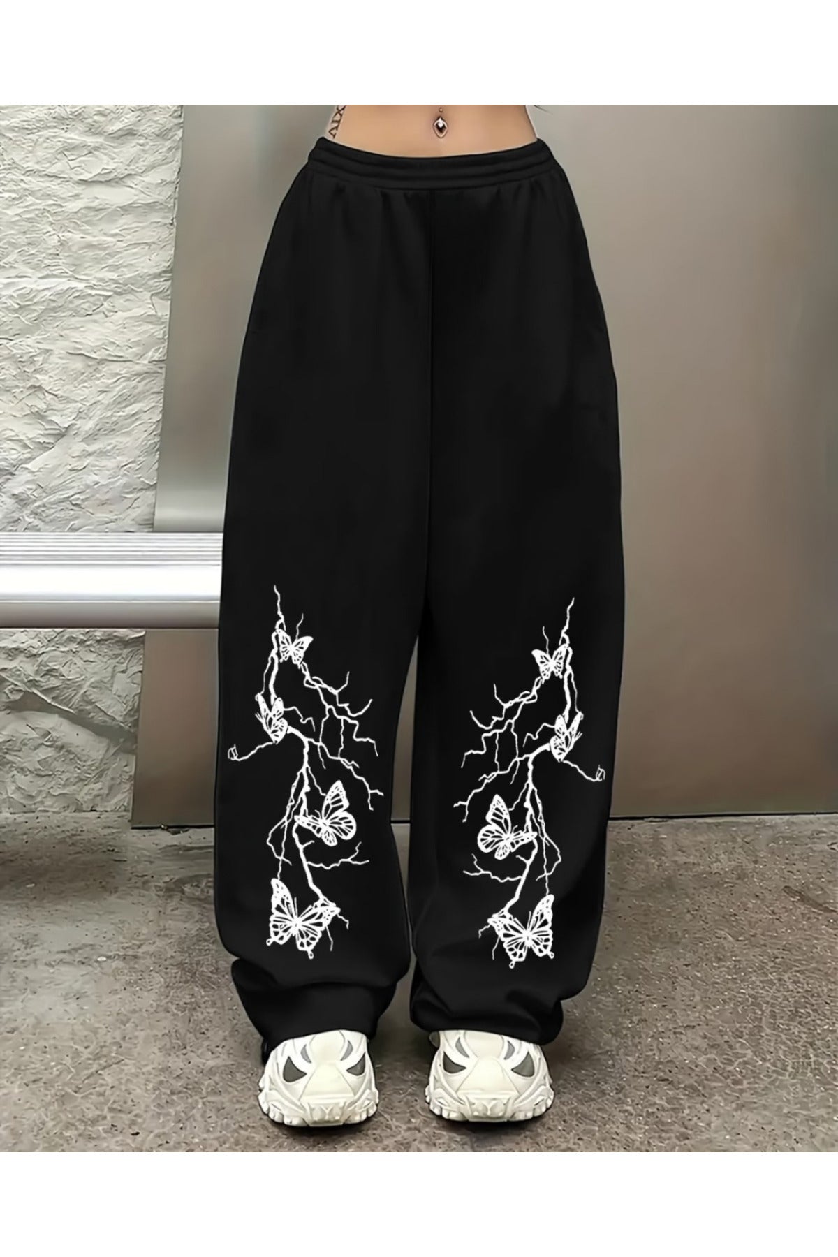 Butterfly Baskılı Oversize Baggy Unisex Eşofman Altı