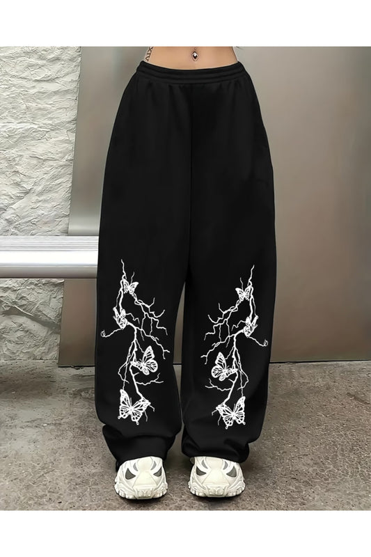 Butterfly Baskılı Oversize Baggy Unisex Eşofman Altı
