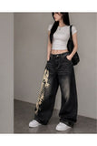 Fishbone Print Baskılı Harajuku Y2K Baggy Jean Pantolon