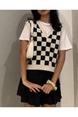 Harajuku Siyah Beyaz Kareli Oversize Unisex Süveter - Beyaz