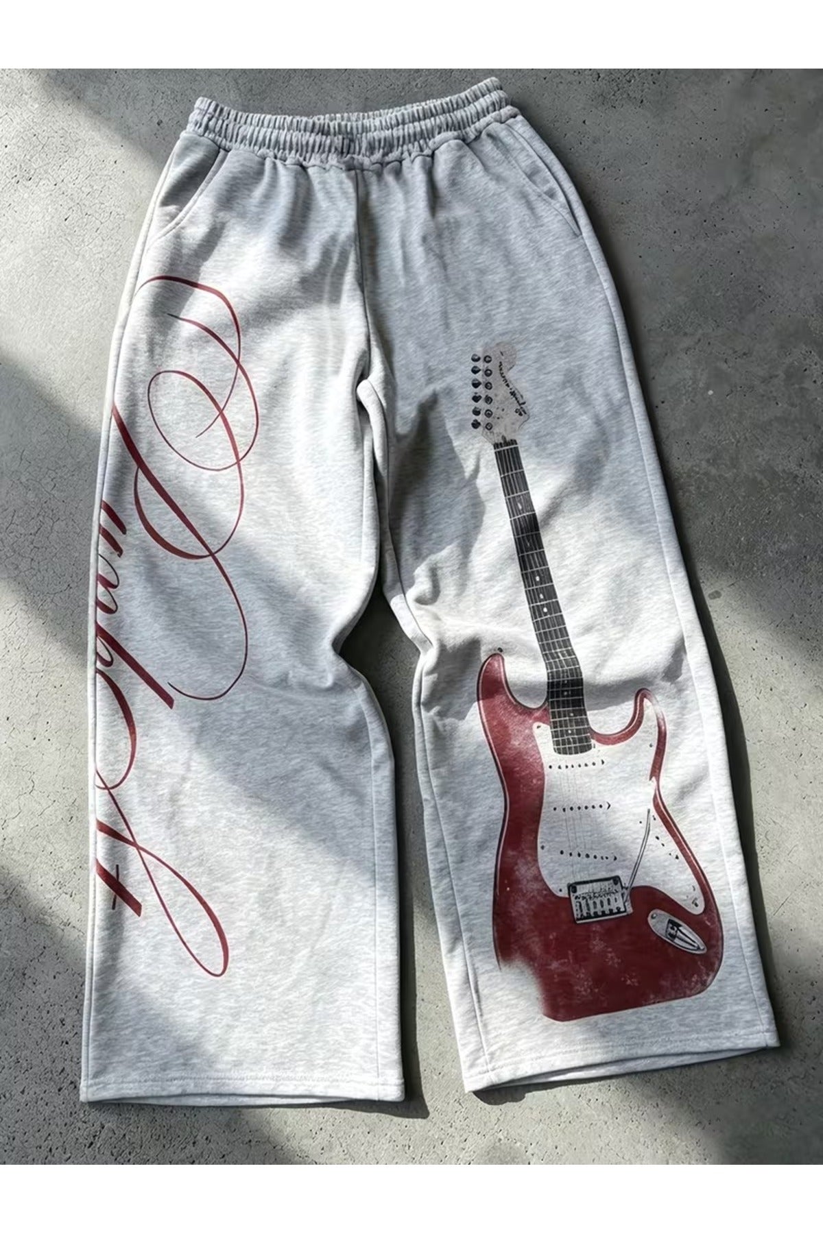 Guitar Detail Baskılı Oversize Baggy Eşofman Altı