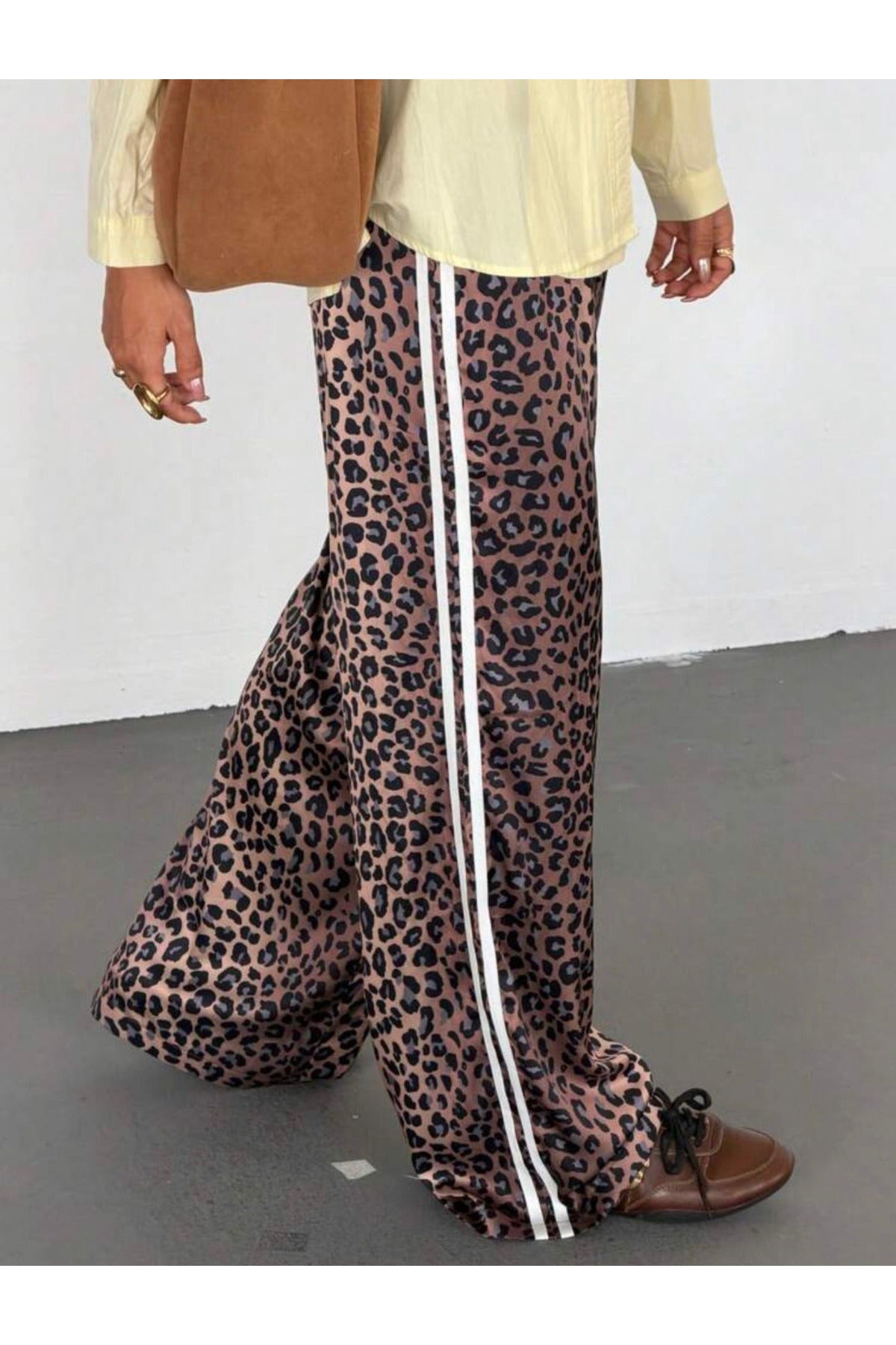 Leopar Detail Çift Çizgili Y2K Style Pantolon Eşofman