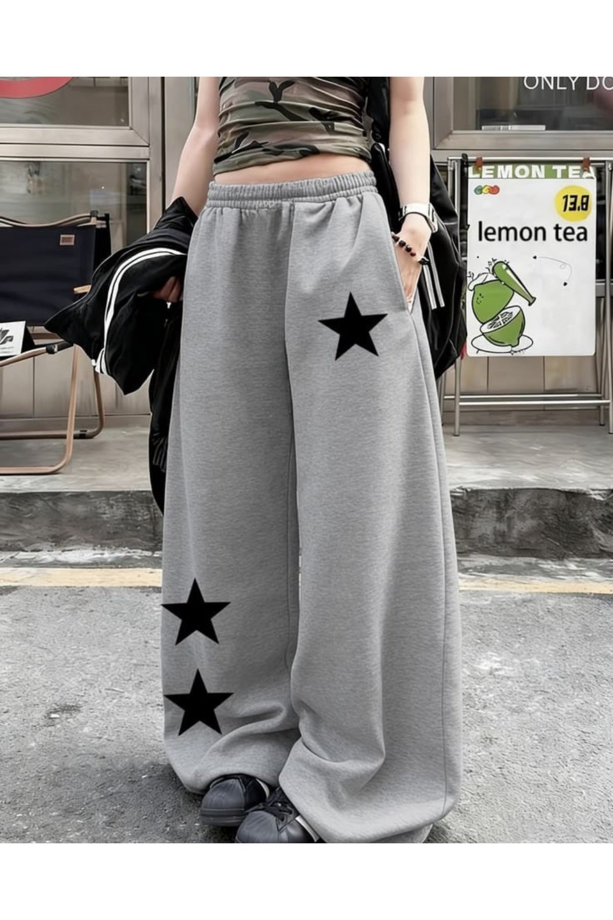 Star Detail Baskılı Oversize Baggy Eşofman Altı