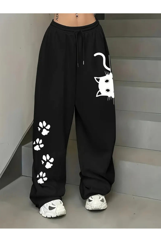 Cute Cat Baskılı Unisex Baggy Eşofman