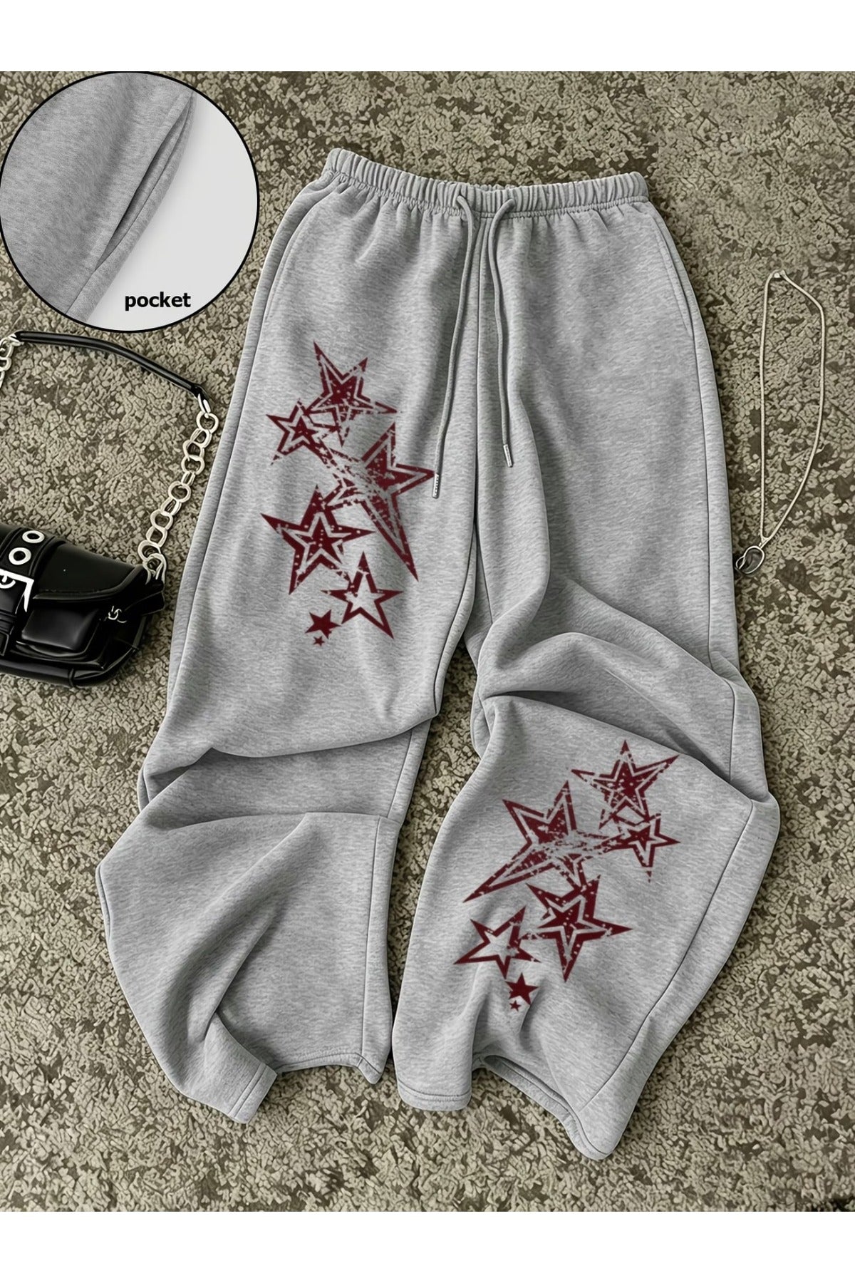 Star Baskılı Oversize Baggy Unisex Eşofman Altı
