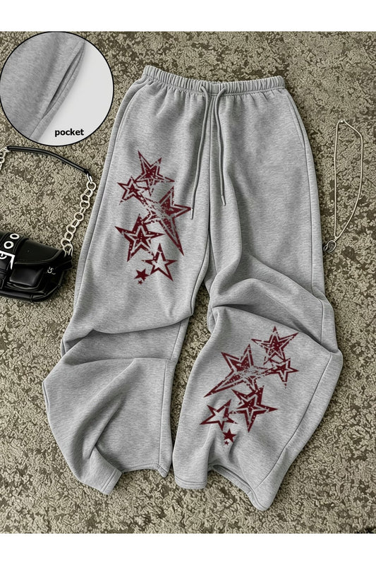Star Baskılı Oversize Baggy Unisex Eşofman Altı