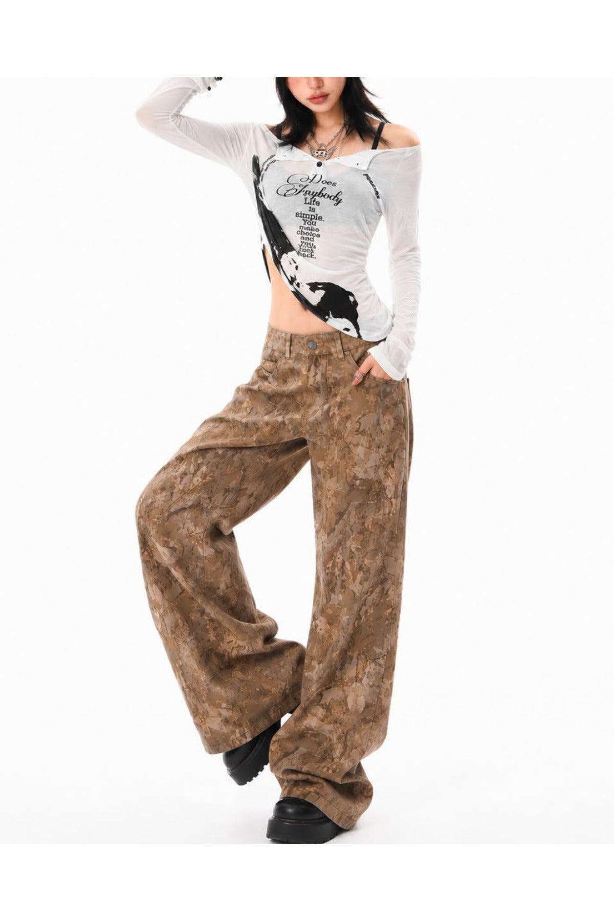 Camo Cargo Retro Baggy Jean Pantolon