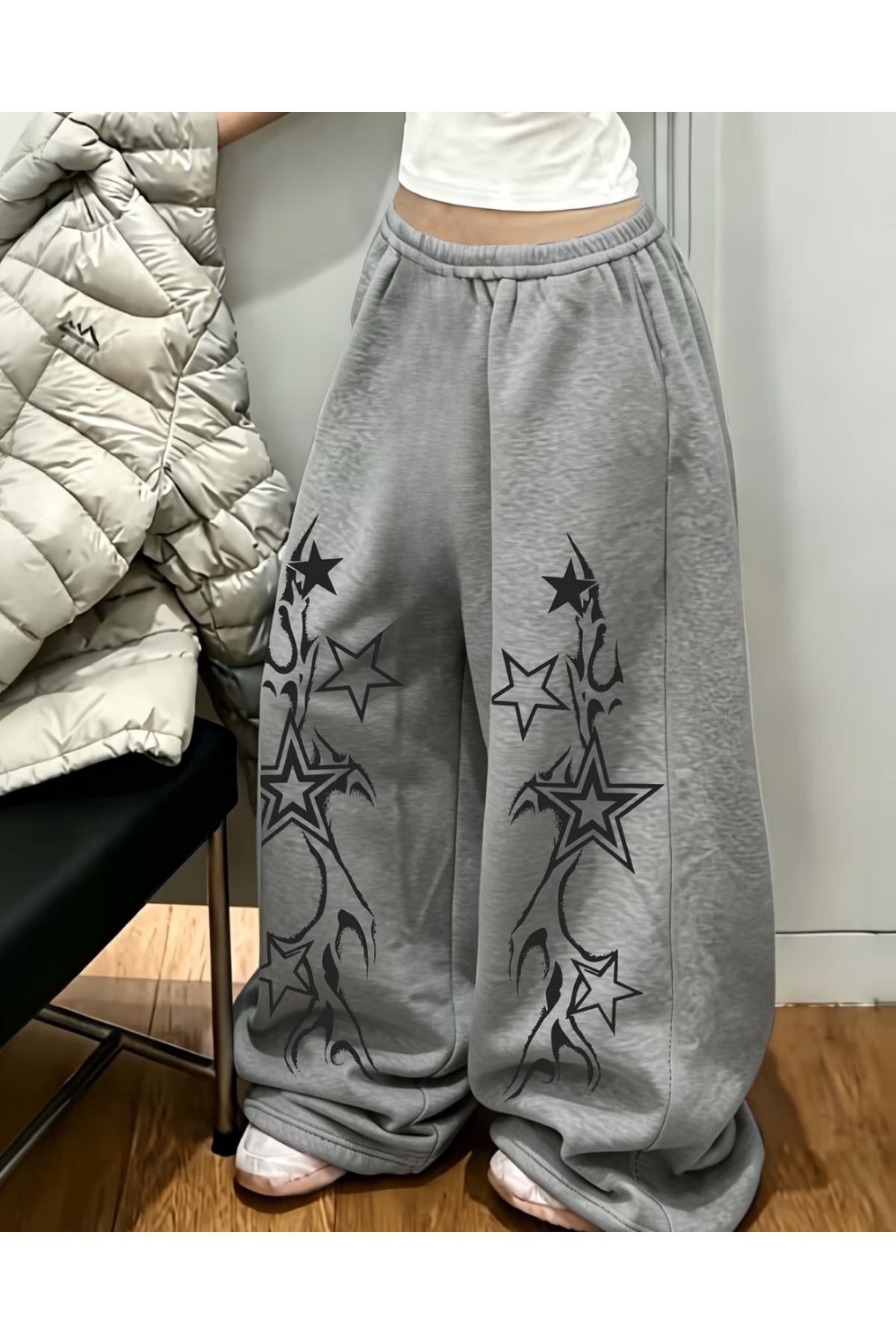 Star Baskılı Oversize Baggy Unisex Eşofman Altı