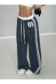 01 Number Oversize Bel İp Detaylı Lacivert Baggy Eşofman Altı