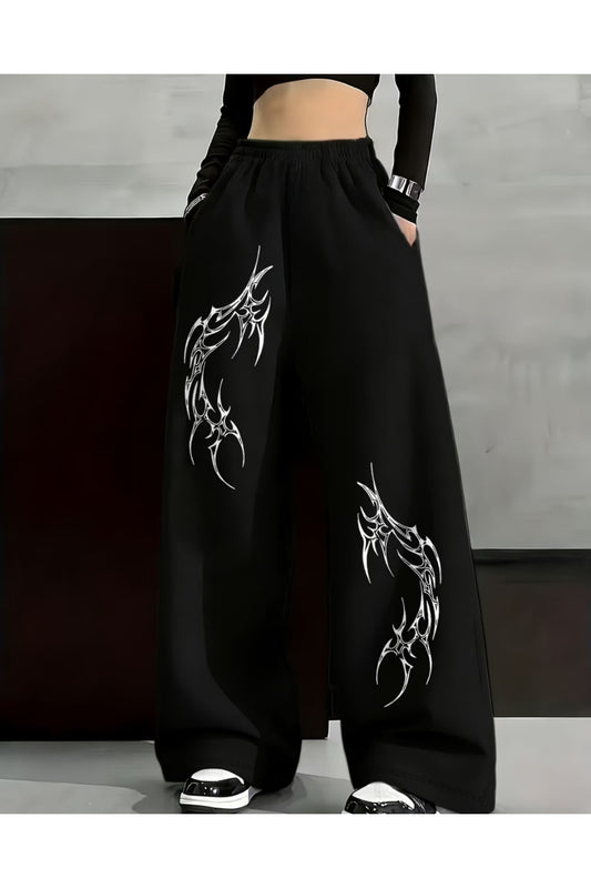 Gothic Detail Baskılı Oversize Baggy Eşofman Altı