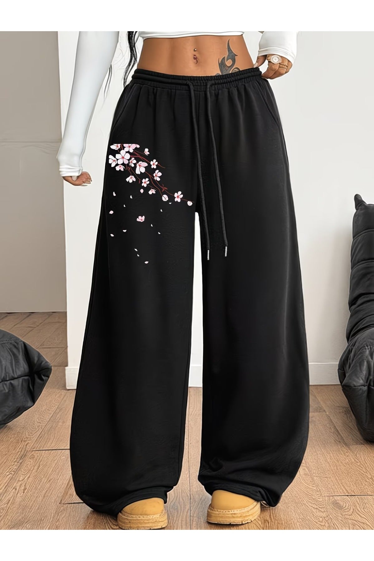 Japan Sakura Baskılı Oversize Baggy Eşofman Altı