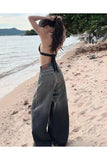 Streetwear Gri Parçalı Baggy Jean Pantolon