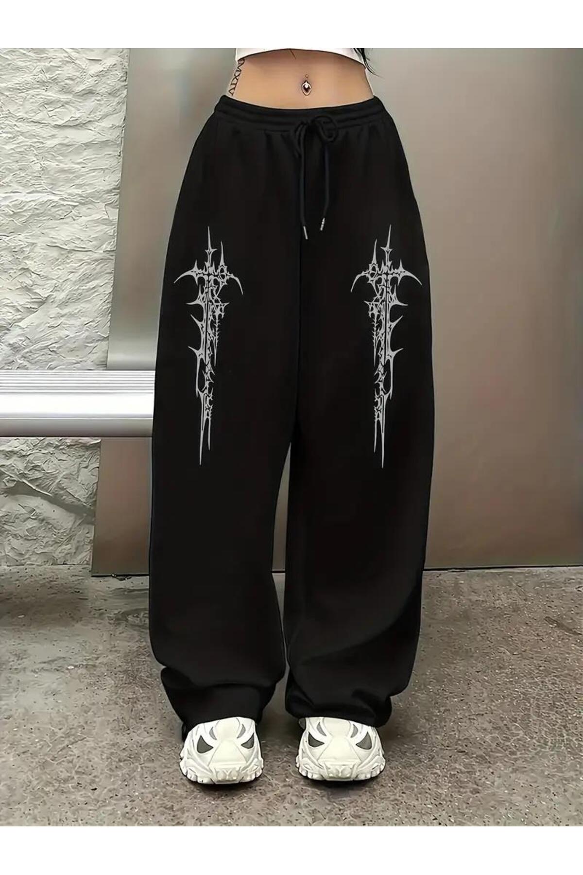 Sokak Tarzı Gothic Baskılı Unisex Baggy Eşofman