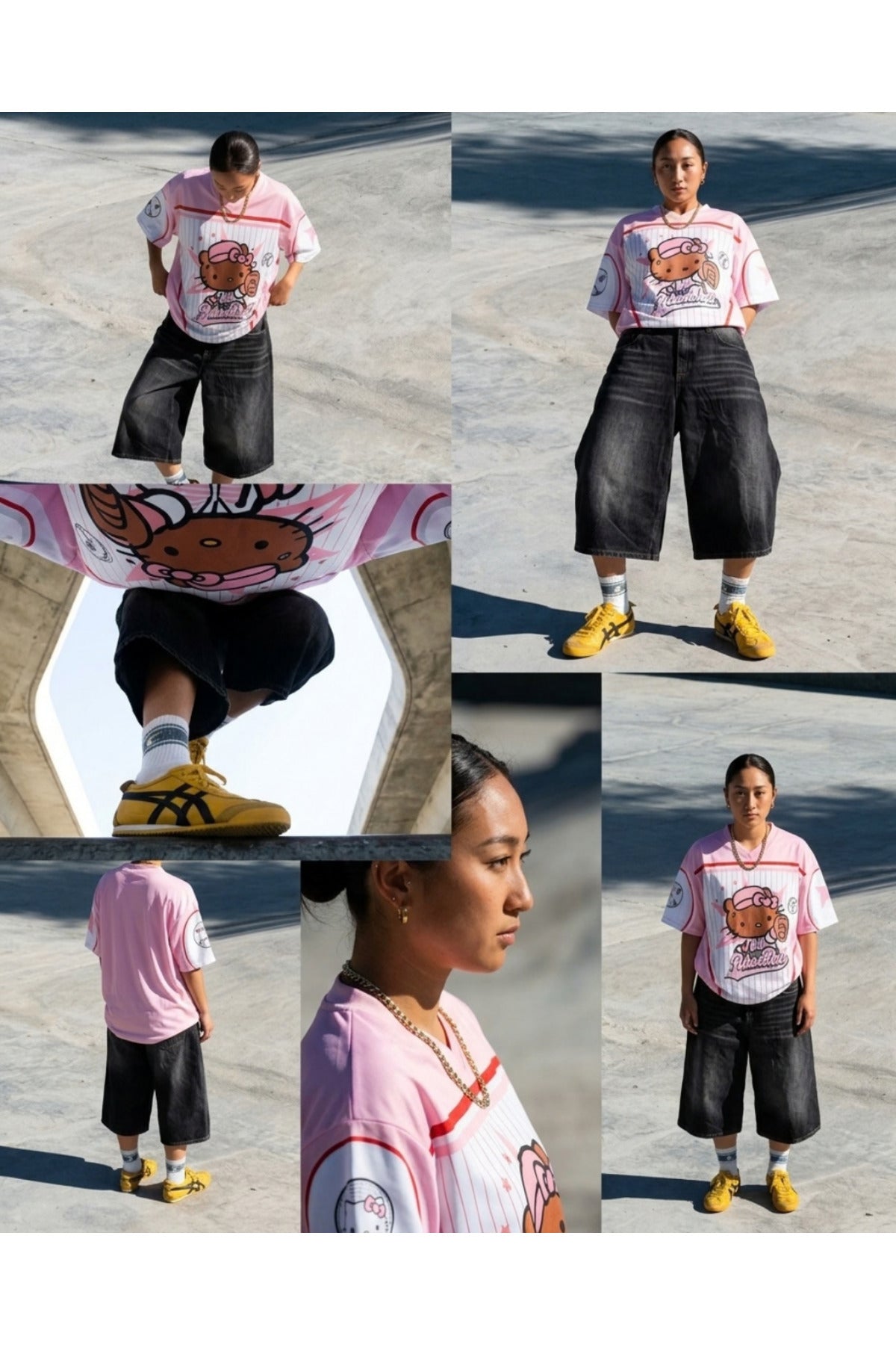 Sevimli Kedi Baseball V Yaka Forma Jersey - Pembe
