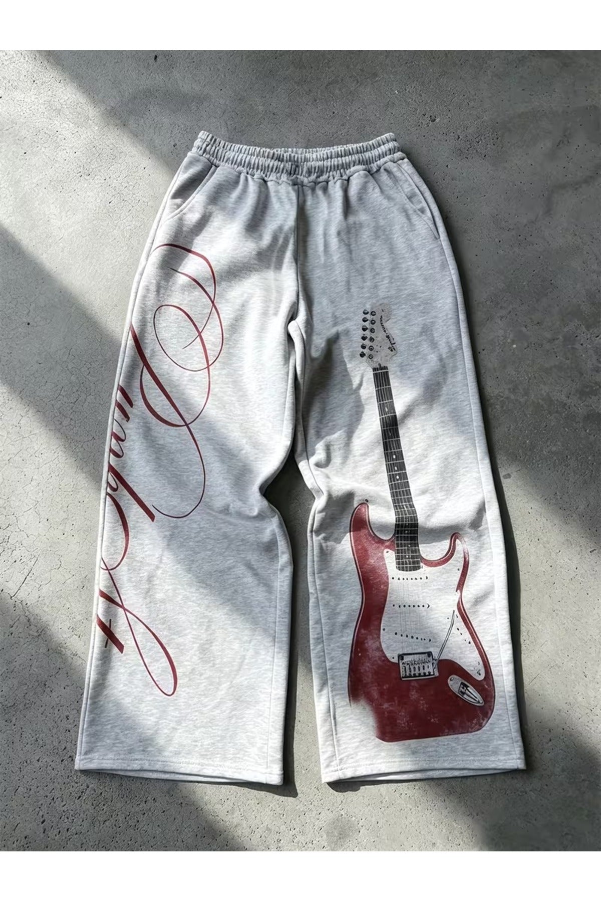Guitar Detail Baskılı Oversize Baggy Eşofman Altı