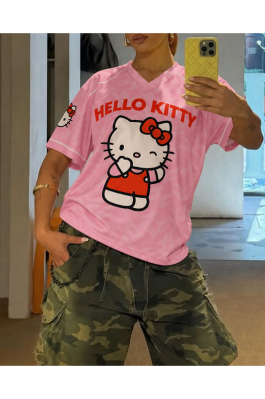 Kitty's Pembe V Yaka Tasarım Oversize Forma - Pembe