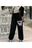Gothic Purple Butterfly Baskılı Oversize Unisex Siyah Eşofman Altı