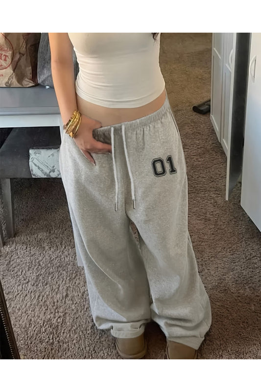 01 Number Baskılı Oversize Baggy Eşofman Altı