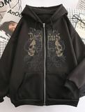 Gothic Baskılı Oversize Fermuarlı Siyah Unisex Kapüşonlu Hırka