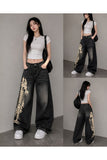 Fishbone Print Baskılı Harajuku Y2K Baggy Jean Pantolon