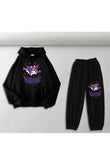 Harajuku Kuromi Baskılı Siyah Oversize Kapüşonlu Sweatshirt & Eşofman Altı Unisex İkili Takım