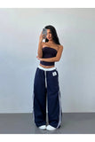 89 Number Oversize Bel İp Detaylı Lacivert Baggy Eşofman Altı