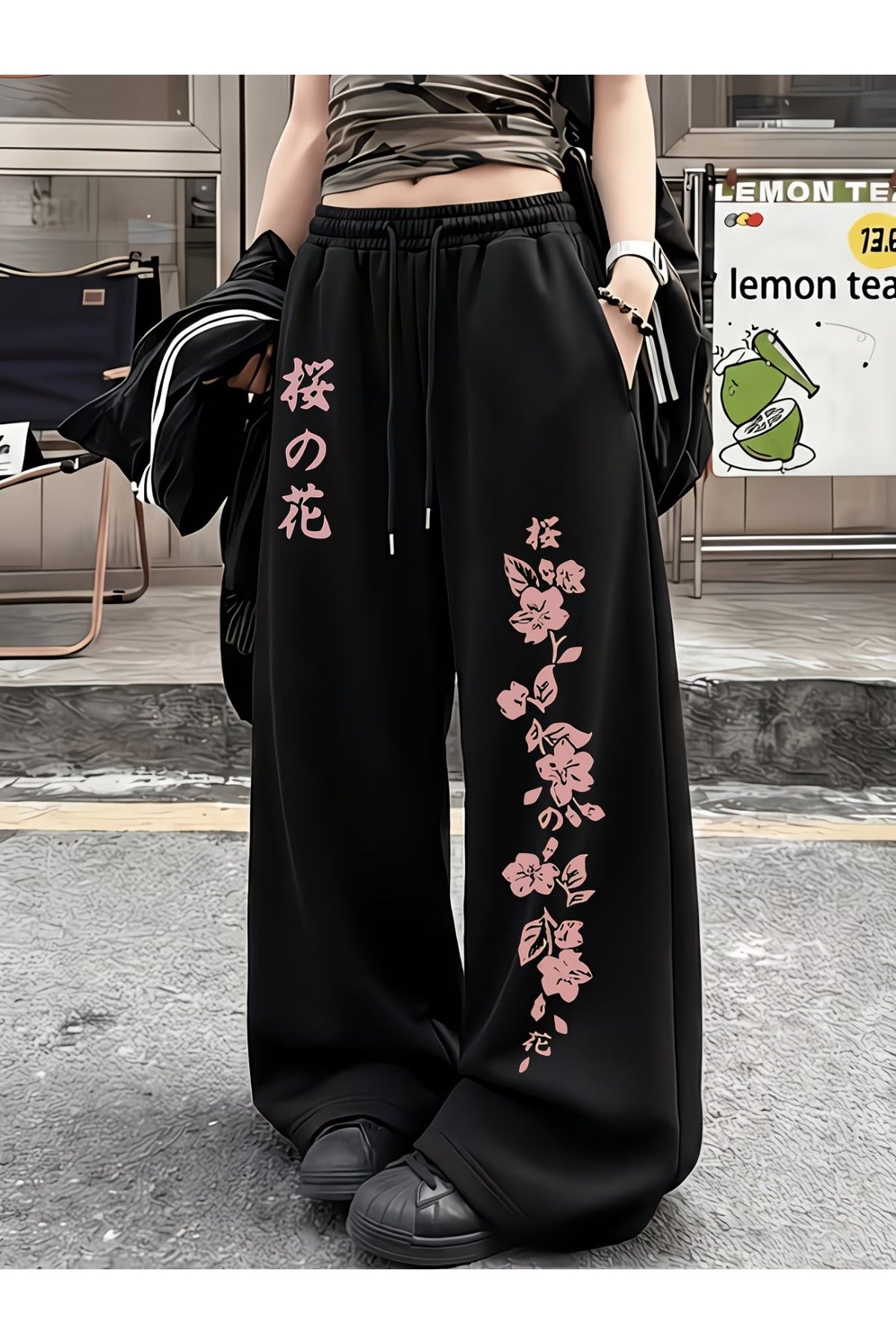 Japan Sakura Baskılı Oversize Baggy Eşofman Altı