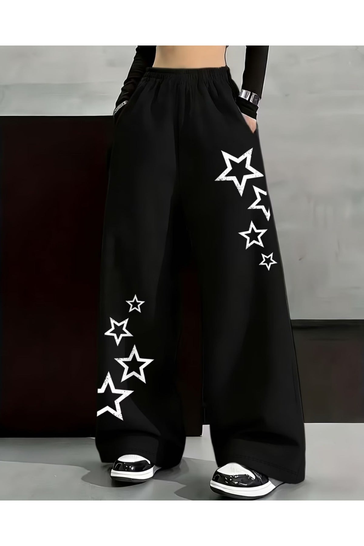 Star Detail Baskılı Oversize Baggy Eşofman Altı