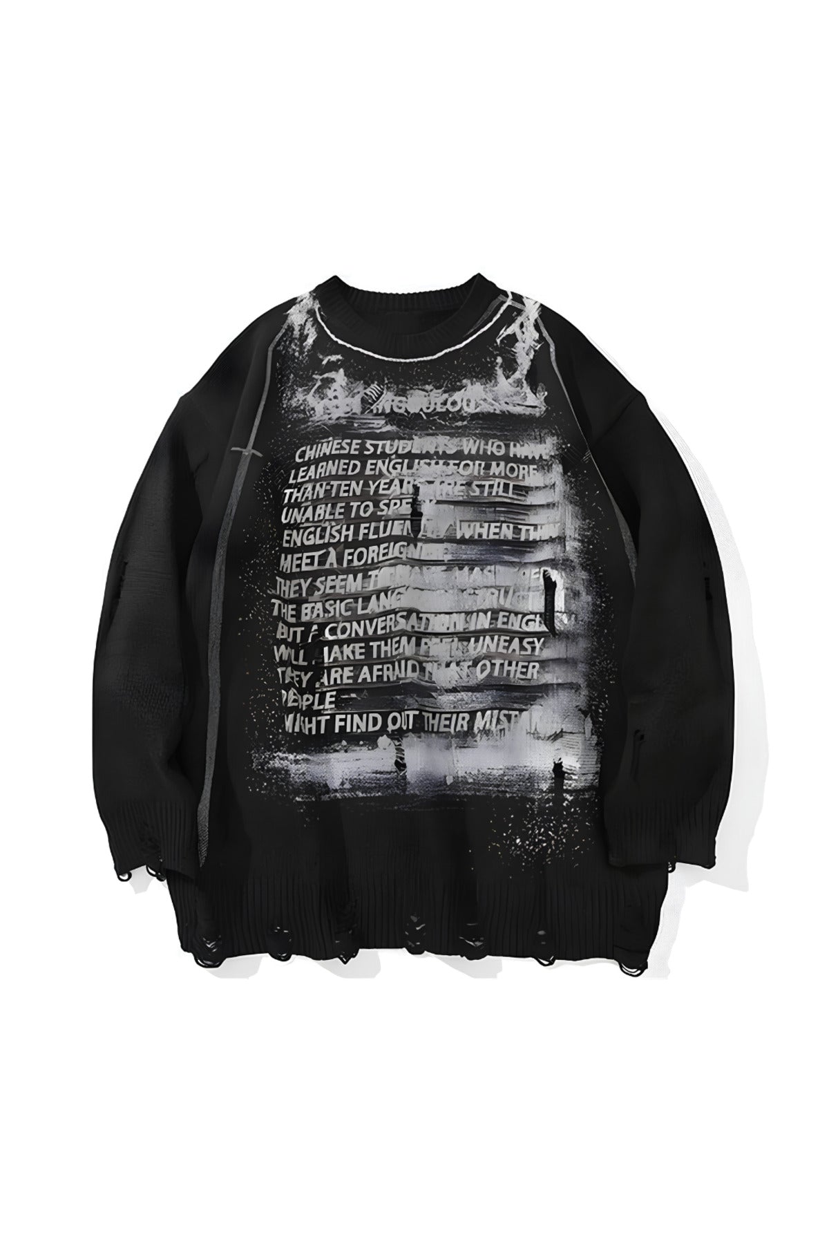 Vintage Harajuku Graffiti Desenli Unisex Oversize Siyah Kazak - Siyah