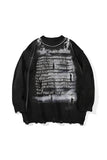 Vintage Harajuku Graffiti Desenli Unisex Oversize Siyah Kazak - Siyah