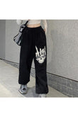 Gothic Skull Hand Baskılı Oversize Unisex Siyah Eşofman Altı