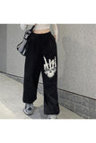 Gothic Skull Hand Baskılı Oversize Unisex Siyah Eşofman Altı