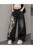 Fishbone Print Baskılı Harajuku Y2K Baggy Jean Pantolon