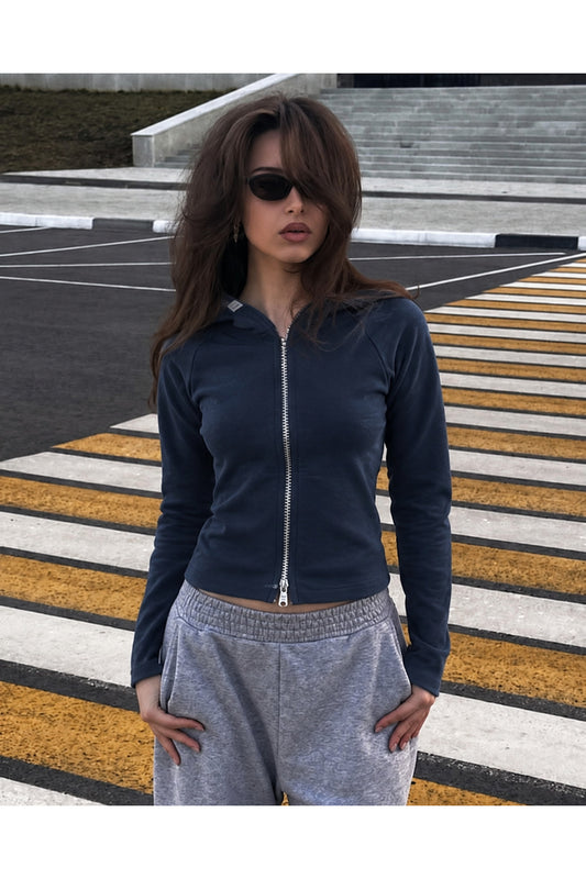 Y2K Slim Mix Trend Kapüşonlu Basic Hırka - Gri