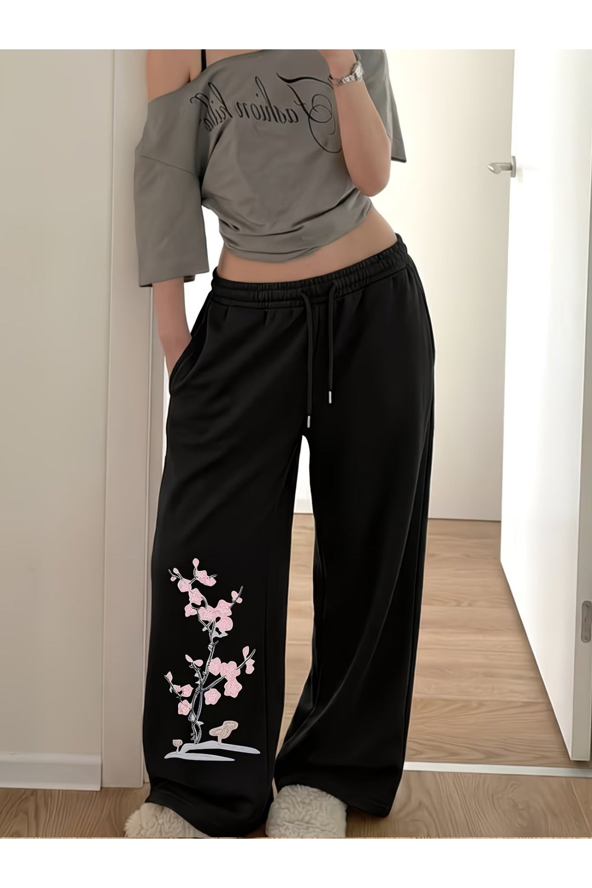 Japan Sakura Baskılı Oversize Baggy Eşofman Altı